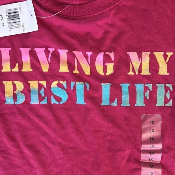 Fifth Sun Cropped living my best life fuchsia T-shirt size 1x - Picture 3 of 4